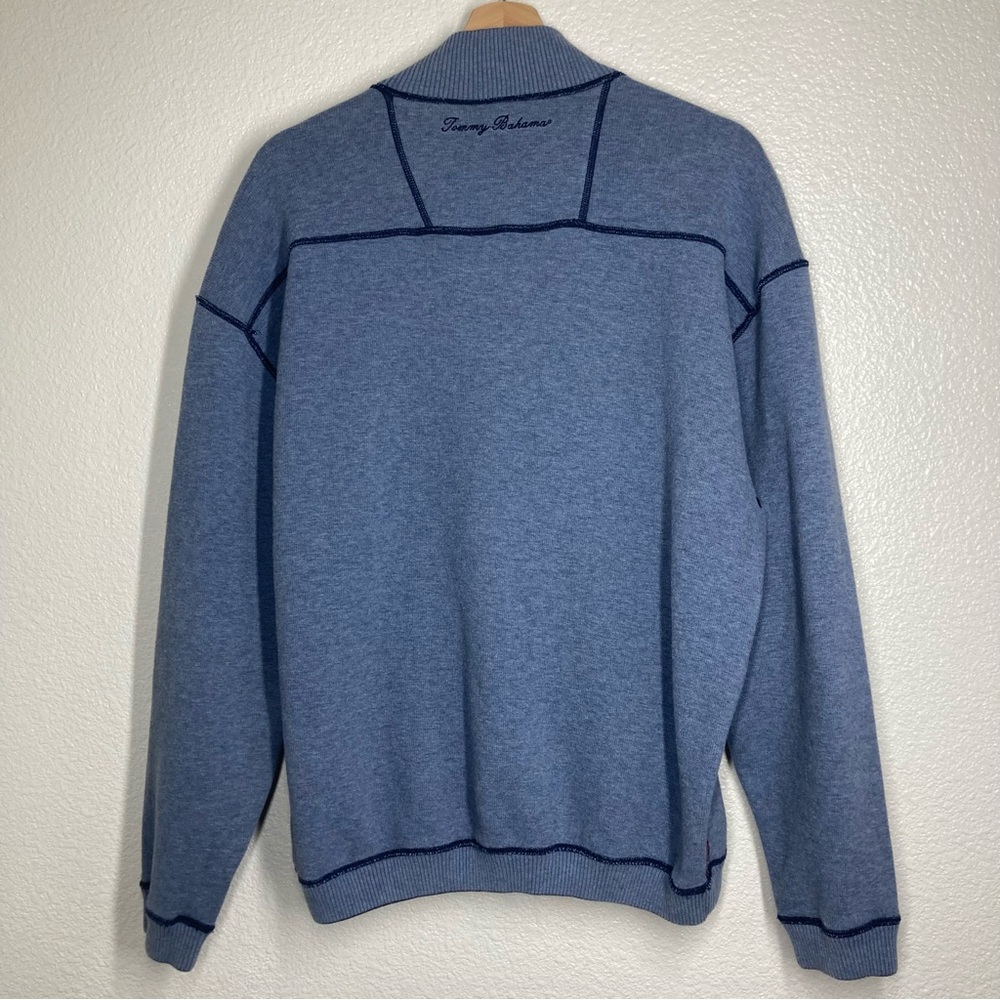Tommy Bahama Mens Sweater Large Blue Half-Zip Red Stripes Cotton - Picture 9 of 13